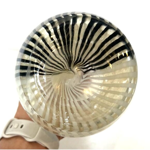 Vintage Dino Martens Style Black White Striped Murano Glass Vase 1960s Art Glass - Picture 7 of 8